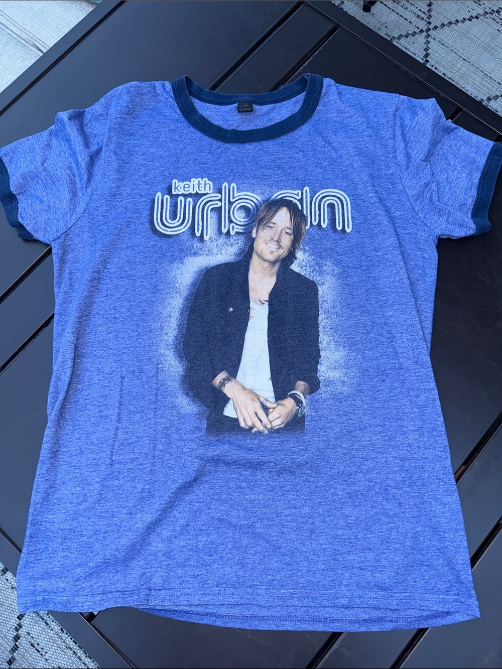 Keith Urban Tip Cord concert Blue Graphic Ringer T-Shirt Med
